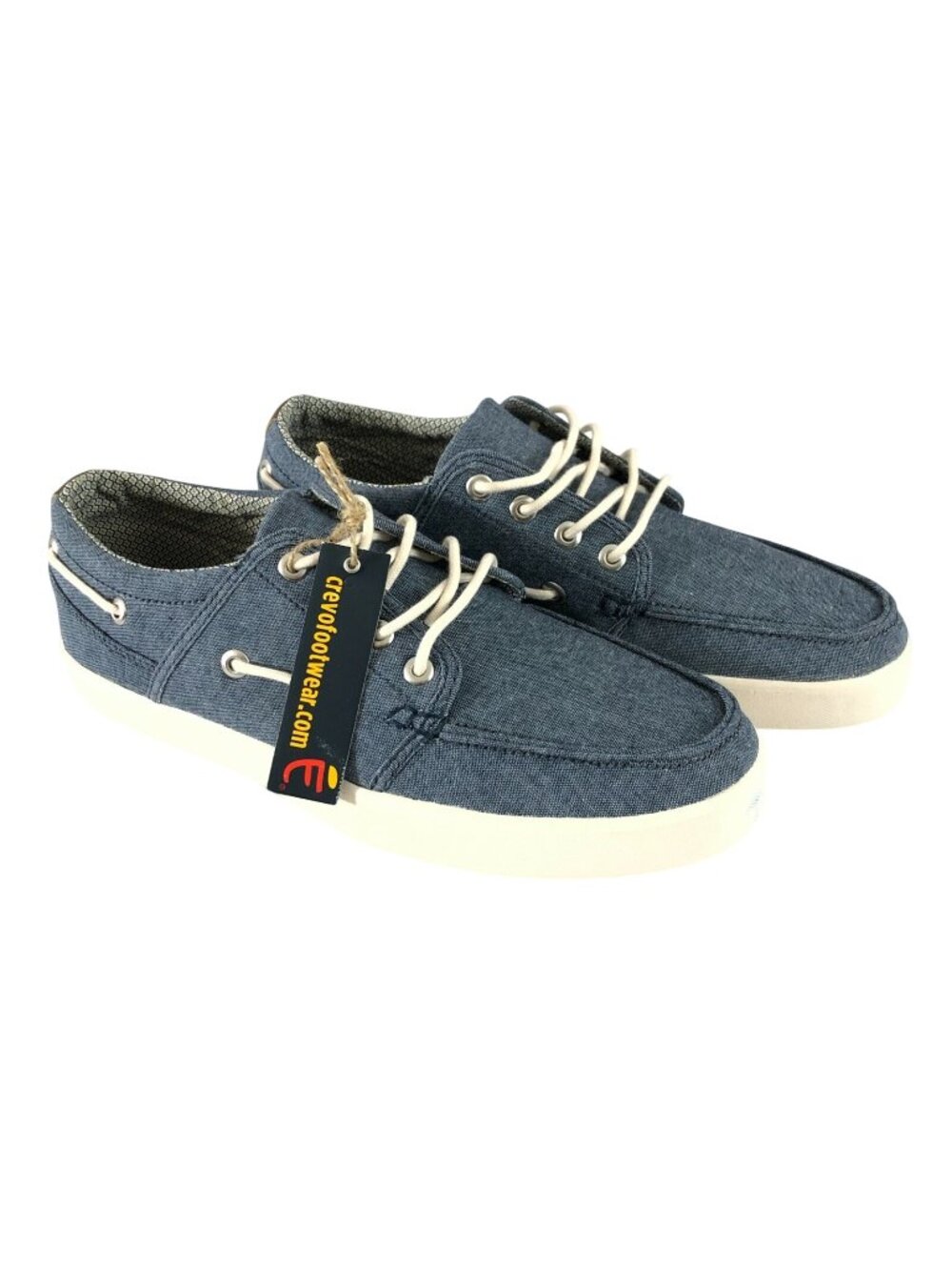 Crevo Mens Boat Shoes Blue Canvas Lace Up Size 8